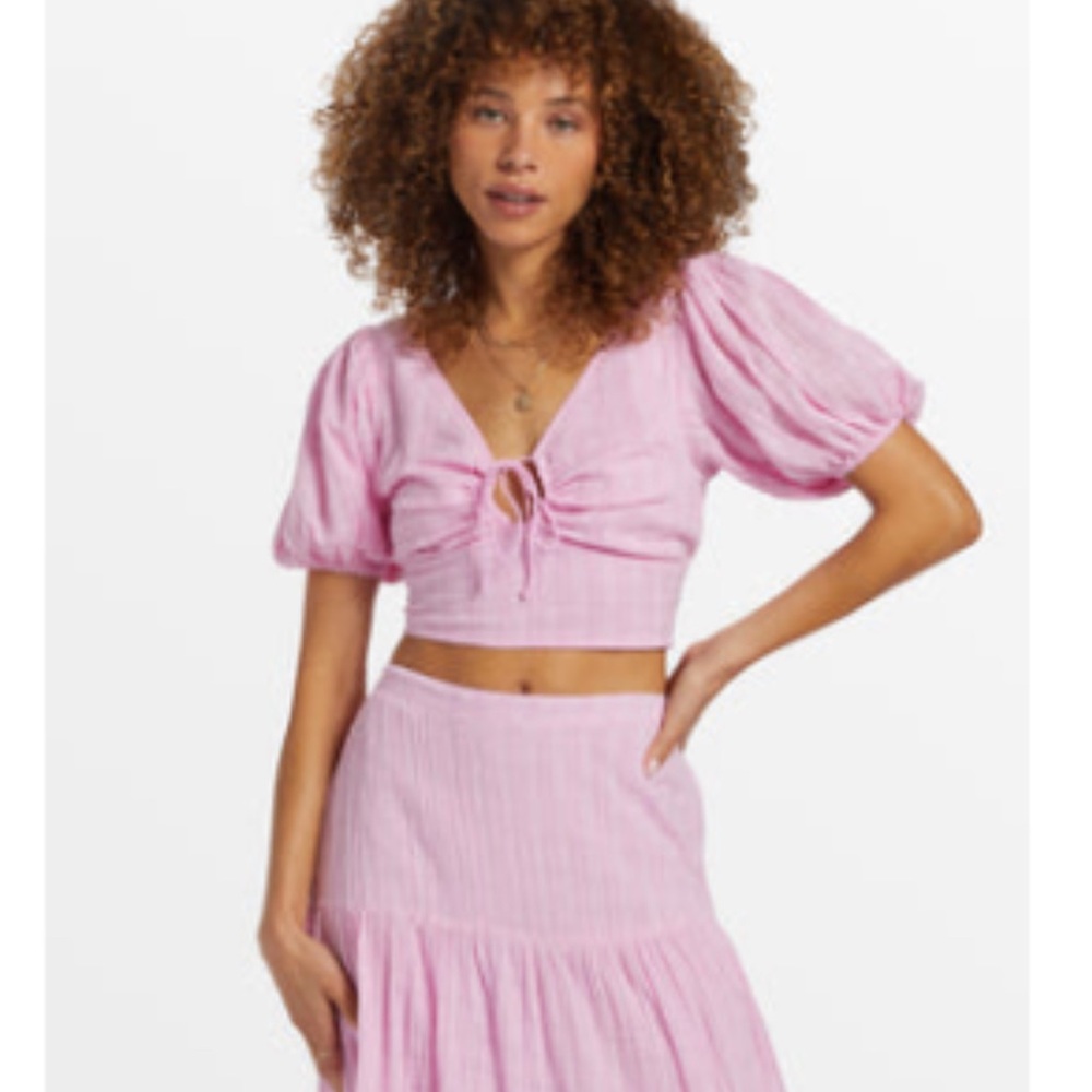 Billabong Pink Puff Sleeve Crop Top and Skirt Set